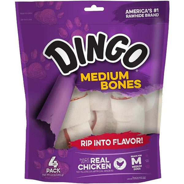 Dingo Meat in the Middle Rawhide Chew Bones, Medium - 6" (4 Pack)-Dog-Dingo-PetPhenom