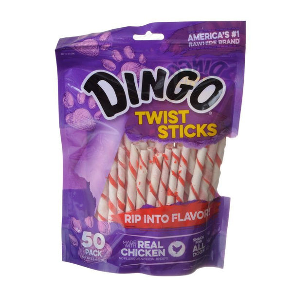Dingo Twist Sticks Rawhide Chew with Chicken in the Middle, 6" Long (50 Pack)-Dog-Dingo-PetPhenom