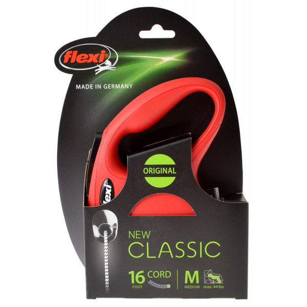 Flexi New Classic Retractable Cord Leash - Red, Medium - 16' Lead (Pets up to 44 lbs)-Dog-Flexi-PetPhenom