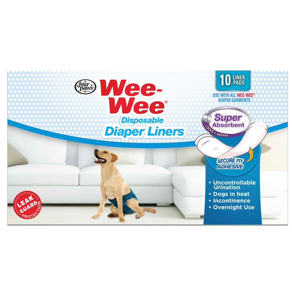Four Paws Wee-Wee Super Absorbent Disposable Dog Diaper Linders 10 count White 2.75" x 8.25" x 4.5"-Dog-Four Paws-PetPhenom