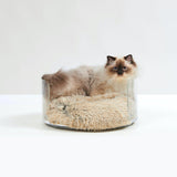 Hiddin Clear Round Cat Bed with Cushion | Options-Cat-Hiddin.co-Tan-PetPhenom
