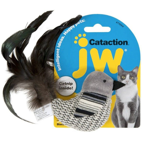 JW Pet Cataction Catnip Black And White Bird Cat Toy With Feather Tail , 1 count-Cat-JW Pet-PetPhenom