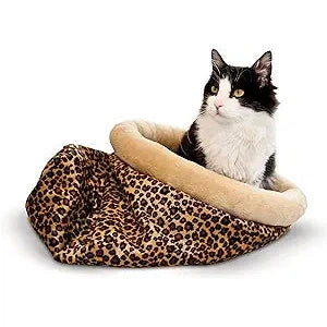 K&H Pet Products Self Warming Kitty Sack Leopard 17" x 17.5" x 4.5"-Cat-🎁 Special Offer Included!-PetPhenom