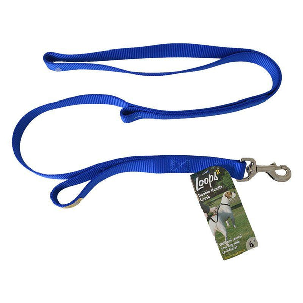 Loops 2 Double Nylon Handle Leash - Blue, 6" Long x 1" Wide-Dog-Coastal Pet Products-PetPhenom