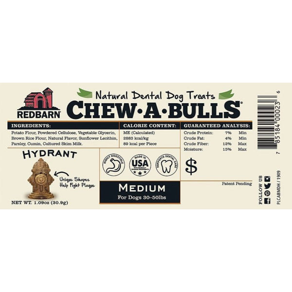 Redbarn Pet Products Chew-A-Bulls Hydrant Dental Dog Treats Medium, 45 count-Dog-Redbarn-PetPhenom