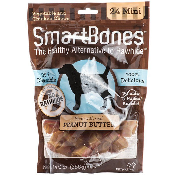 SmartBones Peanut Butter Dog Chews, Mini - 2" Long - Dogs under 20 Lbs (24 Pack)-Dog-Smartbones-PetPhenom