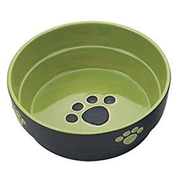 Spot Ceramic Black and Green Fresco Paw Print 5" Dog Dish, 3 count-Dog-Spot-PetPhenom