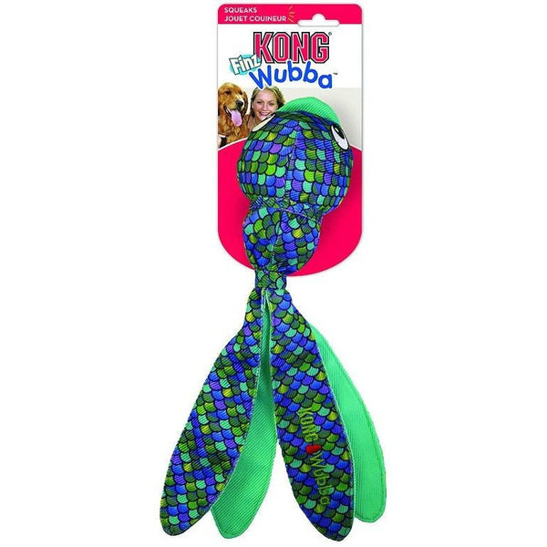 KONG Wubba Finz Squeaker Dog Toy Blue and Green, Small - 3 count