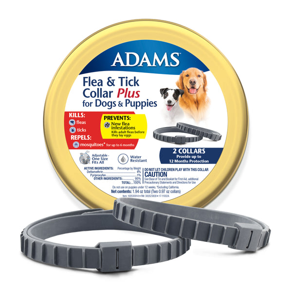 Adams Flea and Tick Collar Plus for Dogs and Puppies, 4 count (2 x 2 ct)