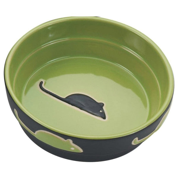 Spot Ceramic Black and Green Fresco Mouse Print 5" Cat Dish, 4 count
