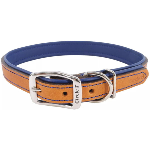 Circle T Layered Fashion Leather Dog Collar Navy, 16"L x 3/4"W
