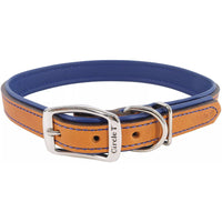 Circle T Layered Fashion Leather Dog Collar Navy, 20"L x 1"W