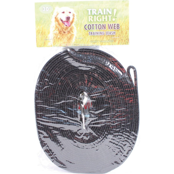 Coastal Pet Train Right Cotton Web Dog Training Leash Black, 30 feet x 5/8"W-Dog-Coastal Pet-PetPhenom