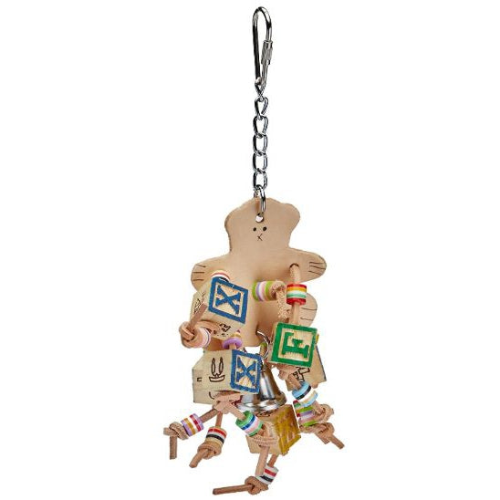 AE Cage Company Happy Beaks Leather Bear with ABC Blocks Assorted Bird Toy, 1 count-Bird-A&E Cage Company-PetPhenom