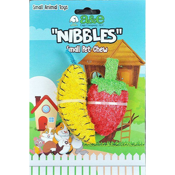 AE Cage Company Nibbles Strawberry and Banana Loofah Chew Toys, 2 count-Small Pet-AE Cage Company-PetPhenom