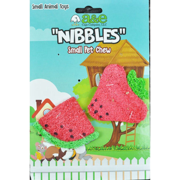 AE Cage Company Nibbles Strawberry and Watermelon Loofah Chew Toys, 2 count-Small Pet-AE Cage Company-PetPhenom