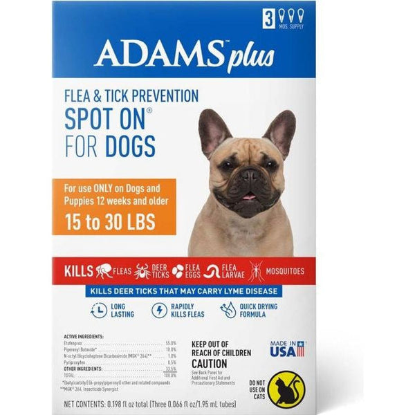 Adams Flea And Tick Prevention Spot On For Dogs 15-30 lbs Medium 3 Month Supply , 1 count-Dog-Adams-PetPhenom