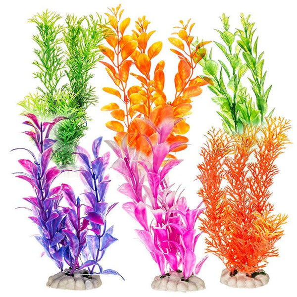 Aquatop Plastic Aquarium Plants Power Pack - Assorted Colors, 12 Pack - (7" High Plants)-Fish-Aquatop-PetPhenom