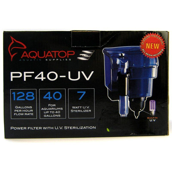 Aquatop Power Filter with UV Sterilizer, 7 Watts - 128 GPH - 8.5"L x 6.5"W x 10.5"H (For Aquariums up to 40 Gallons)-Fish-Aquatop-PetPhenom