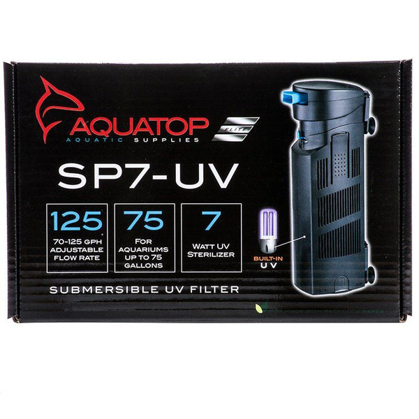 Aquatop Submersible UV Filter with Pump, 7 Watts - 126 GPH - Aquariums up to 75 Gallons - (10"L x 3.5"W)-Fish-Aquatop-PetPhenom