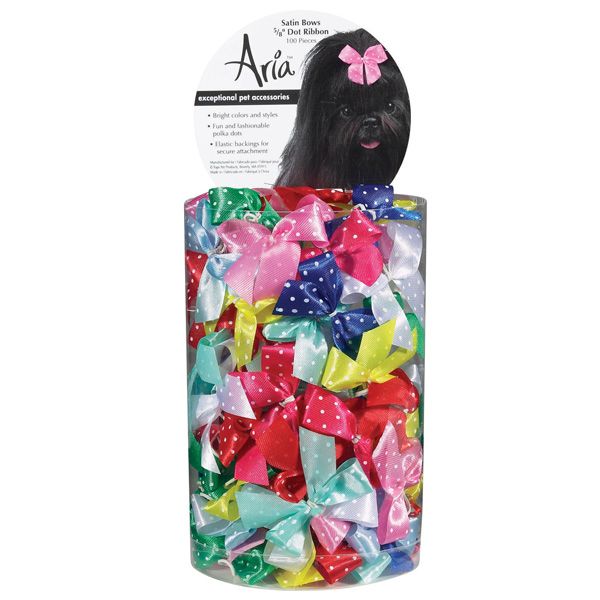 Aria Satin Bow 5/8" Dot Ribbon - Canister of 100 bows-Dog-Aria-PetPhenom