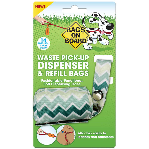 Bags on Board Fashion Dispenser and Poop Bag Refills Chevron Print 14 bags Green-Dog-Bags on Board-PetPhenom