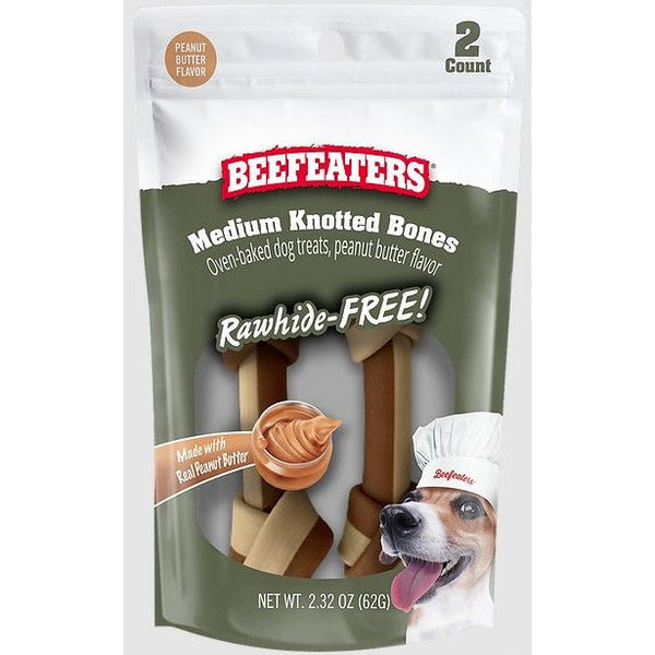 Beefeaters Rawhide Free Medium Knotted Bones Peanut Butter, 2 count-Dog-Beefeaters-PetPhenom