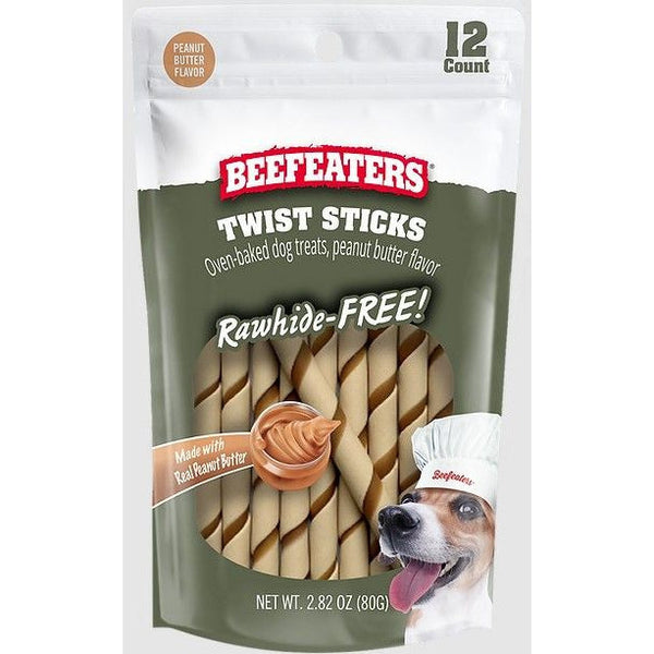 Beefeaters Rawhide Free Oven Baked Twist Sticks Peanut Butter, 12 count-Dog-Beefeaters-PetPhenom