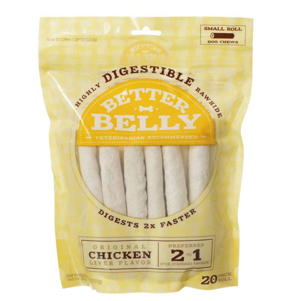 Better Belly Rawhide Chicken Liver Rolls - Small, 20 Count-Dog-Better Belly-PetPhenom