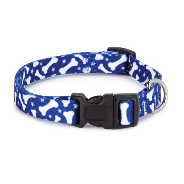 Casual Canine Pooch Patterns Dog Collars and Lds - 5/8" Wide X 14-20" Collar - Blue Bone-Dog-Casual Canine-PetPhenom