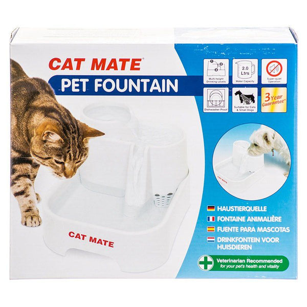 Cat Mate Pet Fountain - White, 10.5"L x 6.8"W x 8.8"H (70 Ounces)-Cat-Cat Mate-PetPhenom
