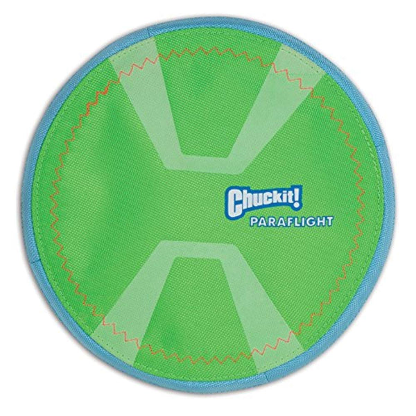 Chuckit Max Glow Paraflight Flying Disc Dog Toy, Large (9.75"), Green And White