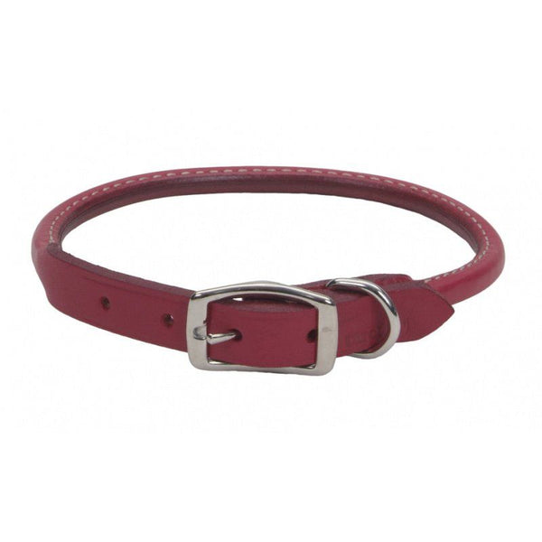 Circle T Oak Tanned Leather Round Dog Collar - Red, 16" Neck-Dog-Circle T Leather-PetPhenom