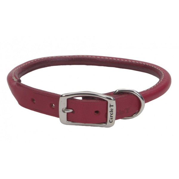 Circle T Oak Tanned Leather Round Dog Collar - Red, 18" Neck-Dog-Circle T Leather-PetPhenom