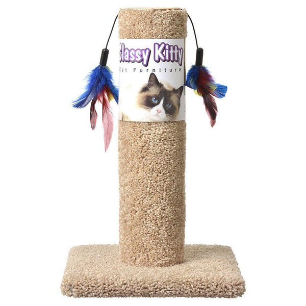 Classy Kitty Cat Scratching Post with Feathers, 17.5" High (Assorted Colors)-Cat-North American Pet Products-PetPhenom
