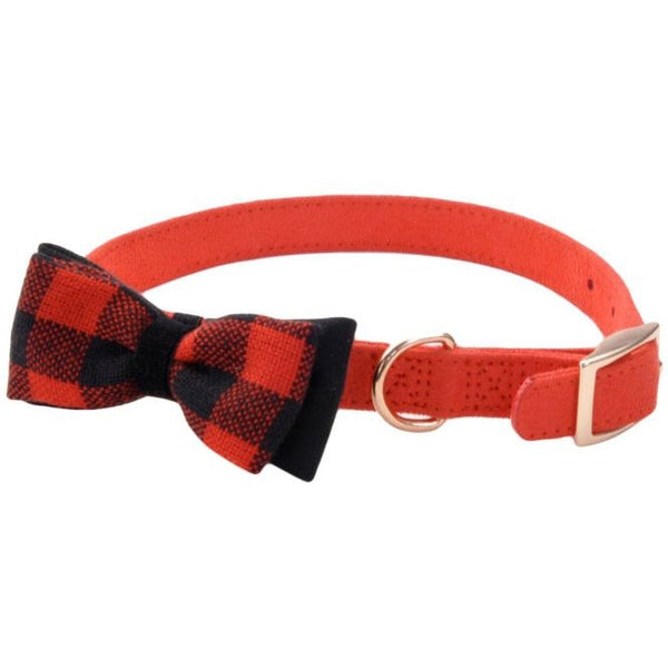 Coastal Pet Accent Microfiber Dog Collar Retro Red with Plaid Bow 5/8" Wide, Small-Dog-Coastal Pet Products-PetPhenom