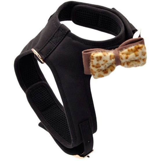 Coastal Pet Accent Microfiber Dog Harness Mod Black with Leopard Bow, Small-Dog-Coastal Pet Products-PetPhenom