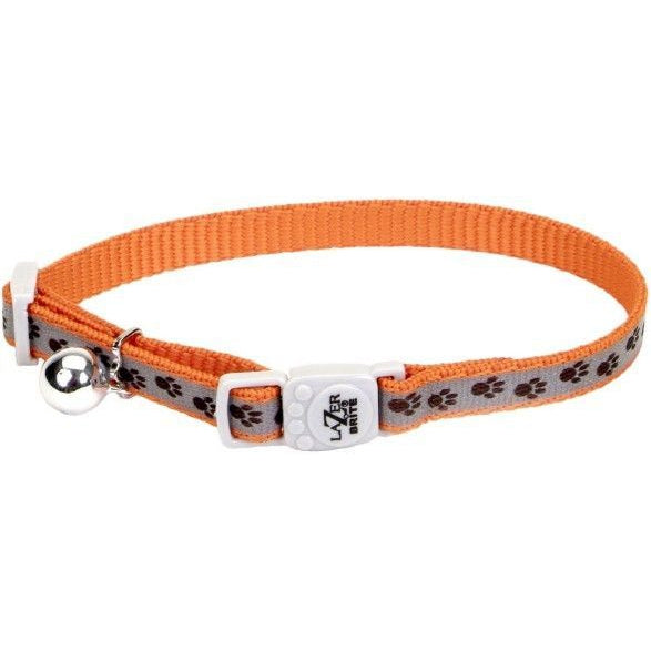 Coastal Pet Lazerbrite Reflective Breakaway Cat Collar Orange Paws, 12"L x 3/8"W-Cat-Coastal Pet Products-PetPhenom