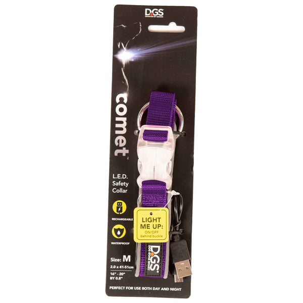 DGS Pet Products Comet Rechargeable Light Up Dog Collar Medium Purple 16" - 20" x 0.75"-Dog-DGS Pet Products-PetPhenom