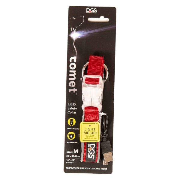 DGS Pet Products Comet Rechargeable Light Up Dog Collar Medium Red 16" - 20" x 0.75"-Dog-DGS Pet Products-PetPhenom