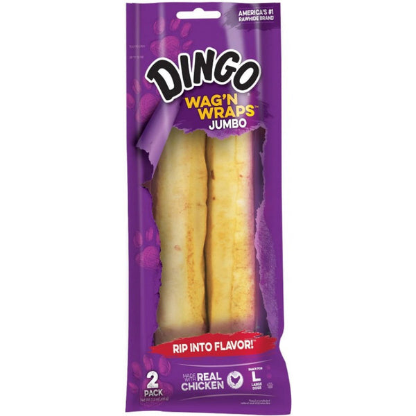 Dingo Wag'n Wraps Chicken & Rawhide Chews (No China Sourced Ingredients), Jumbo 2 count-Dog-Dingo-PetPhenom