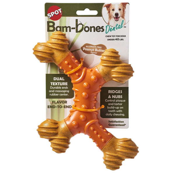 Ethical Products Bam-Bones Dental X-Bone Dog Chew Toy, 8", Peanut Butter-Dog-🎁 Special Offer Included!-PetPhenom