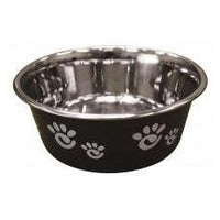 Ethical Products Barcelona Stainless Steel Paw Print Bowl Licorice 32oz-Dog-Ethical Pet Products-PetPhenom
