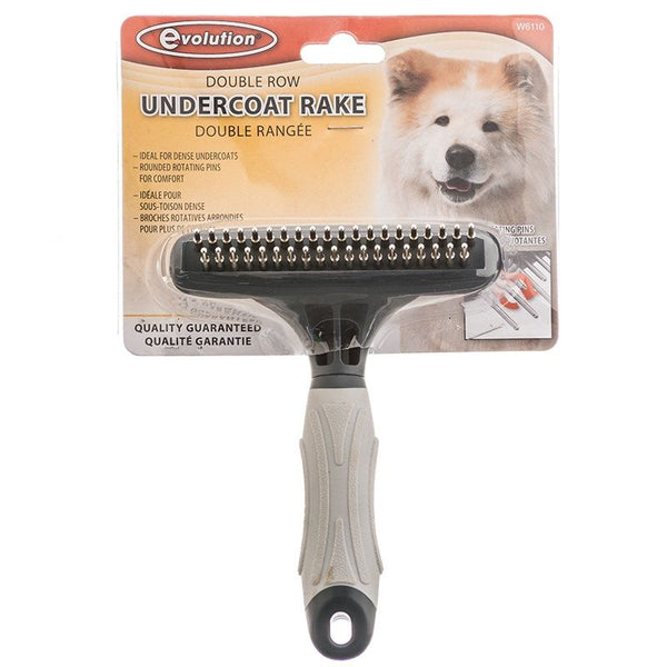 Evolution Undercoat Rake with Rotating Pins, Double Row - For Dense Coats - (5.5" Long x 4.5" Wide)-Dog-Evolution-PetPhenom