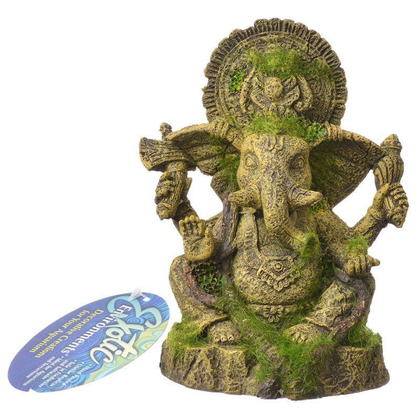 Exotic Environments Ganesha Statue with Moss Aquarium Ornament, 4.75"L x 4"W x 6.25"H-Fish-Blue Ribbon Pet Products-PetPhenom