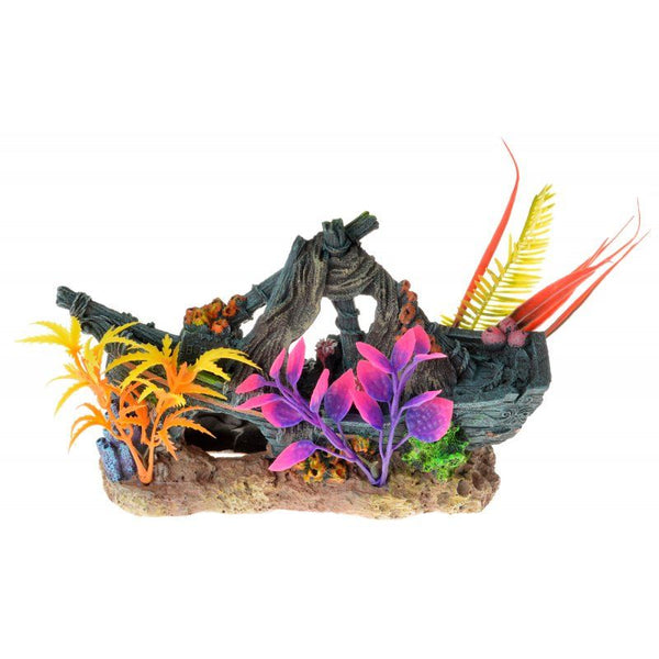 Exotic Environments Sunken Ship Floral Ornament, 1 Count-Fish-Blue Ribbon Pet Products-PetPhenom