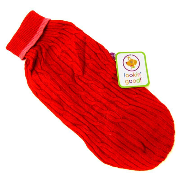 Fashion Pet Cable Knit Dog Sweater - Red, Medium (14"-19" From Neck Base to Tail)-Dog-Fashion Pet-PetPhenom