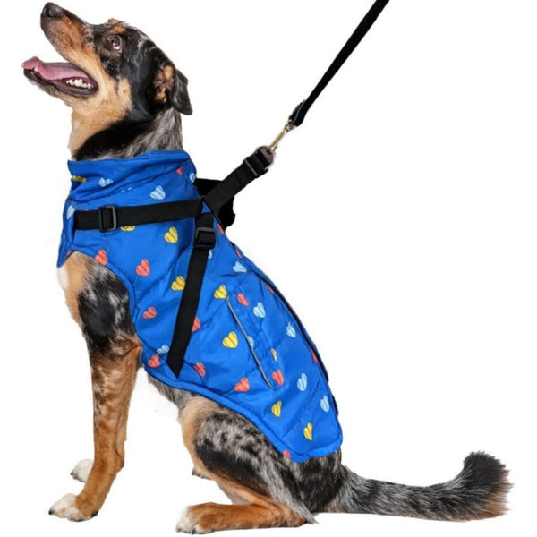 Fashion Pet Puffy Heart Harness Coat Blue, Large-Dog-Fashion Pet-PetPhenom
