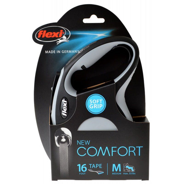 Flexi New Comfort Retractable Tape Leash - Gray, Medium - 16' Tape (Pets up to 55 lbs)-Dog-Flexi-PetPhenom