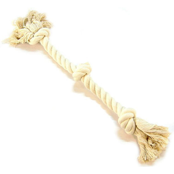 Flossy Chews 3 Knot Tug Toy Rope for Dogs - White, Medium (20" Long)-Dog-Mammoth-PetPhenom